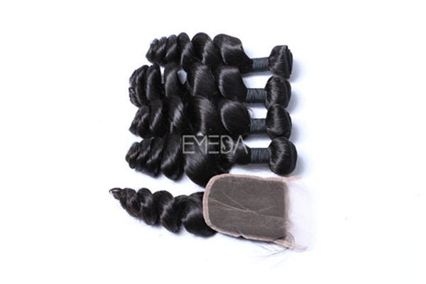 Egg curl unprocessed virgin hair weave bundles with closure  ZJ0048